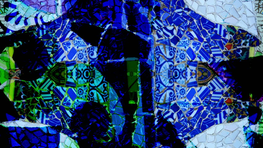abstract montage made from images of ceramic tiles in Antoni GaudÃÂ­'s Park GÃÂ¼ell, barcelona, spain