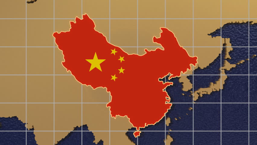 HD digital animation starts with zoom out from China map textured with flag to folding globe spinning
