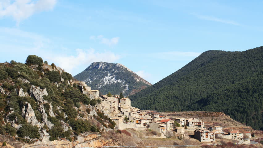 view of a village in the pyrenees mountains, spain