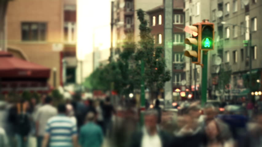 Time-lapse people crossing across busy traffic in downtown. Full HD, 1080p, 1920x1080.