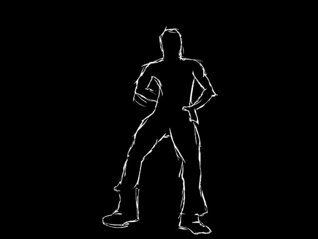 Illustrated male dancer. White lines on black background