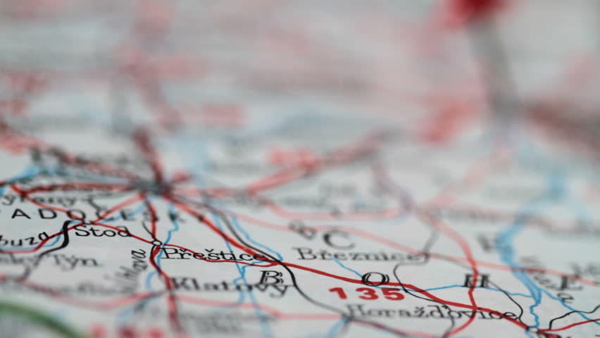 Prague marked on map. dolly shot