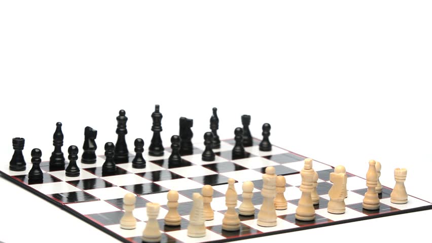 Chess game turning on itself on a white background