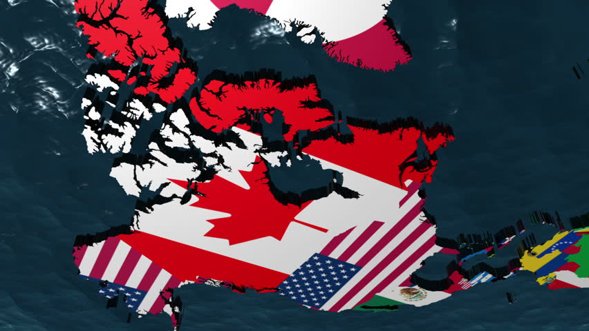 3D Map Pan through the Americas with Flags