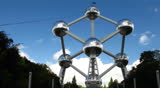 Brussels, Belgium - July 17 2010: Timelapse of clouds over famous Atomium, July 17 2010, Brussels, Belgium. The Atomium is a monument in Brussels, originally built for Expo '58, the 1958 Brussels World's Fair.