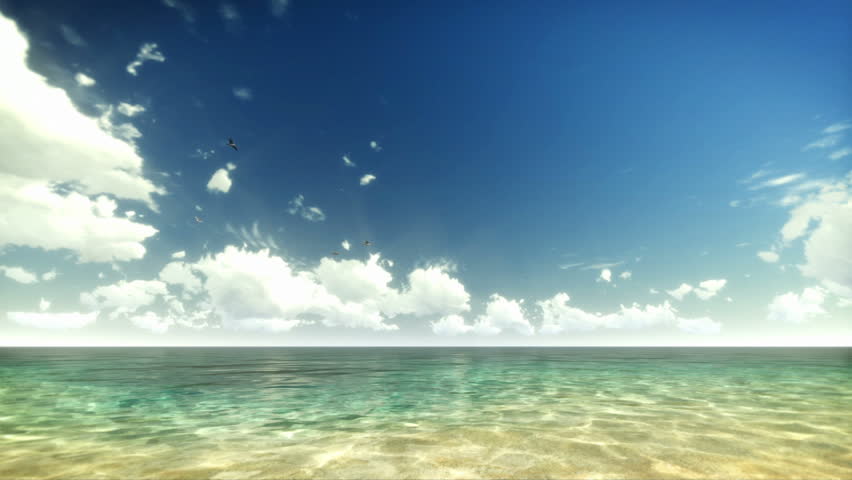 Tropical Water and Birds with Time Lapse Clouds