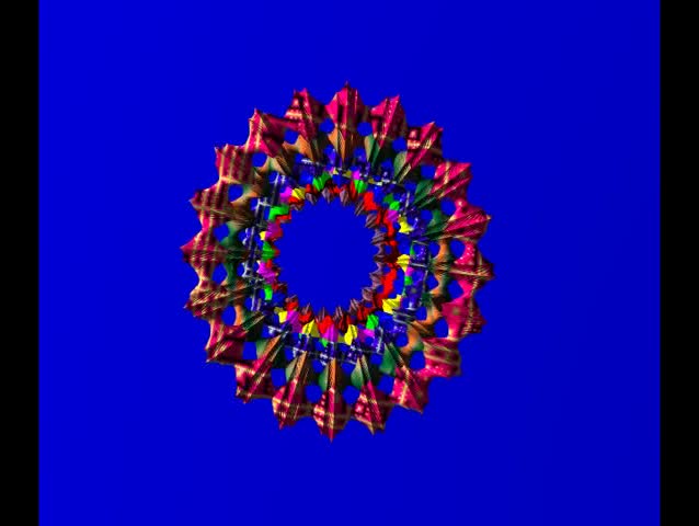 flying through a series of colored rings over a blue background for easy chroma keying