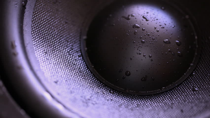 Closeup at moving wet sub-woofer. HD 1080 video