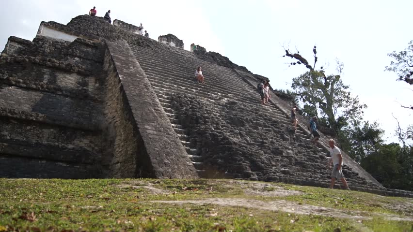 People and pyramid in Tikal, Guatemala