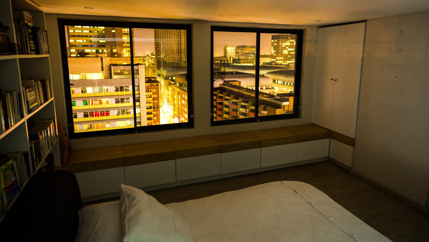 Apartment Inside Night a linear dolly timelapse shot from a rooftop apartment building Apartment Inside Night a linear dolly timelapse shot from a rooftop apartment building