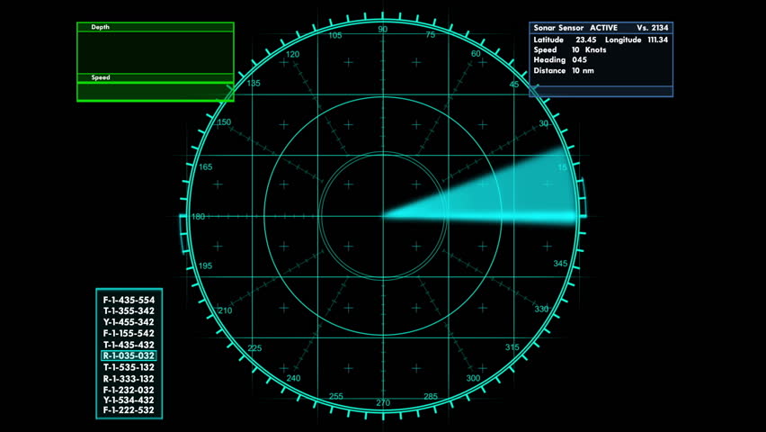 Sonar tactical readout of an incoming object with heading ,weight and speed information,HD 1080