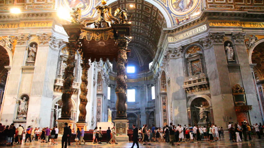 canopy (kivoriy) on four twisted columns, which stand statues of angels inside St.Peters Basilica (Basilica di San Pietro) in Vatican