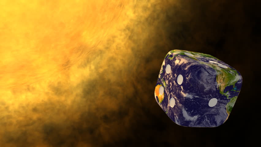 Sun and planet Earth with clouds as dice
