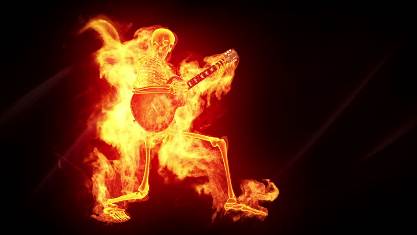 Fiery skeleton with a guitar