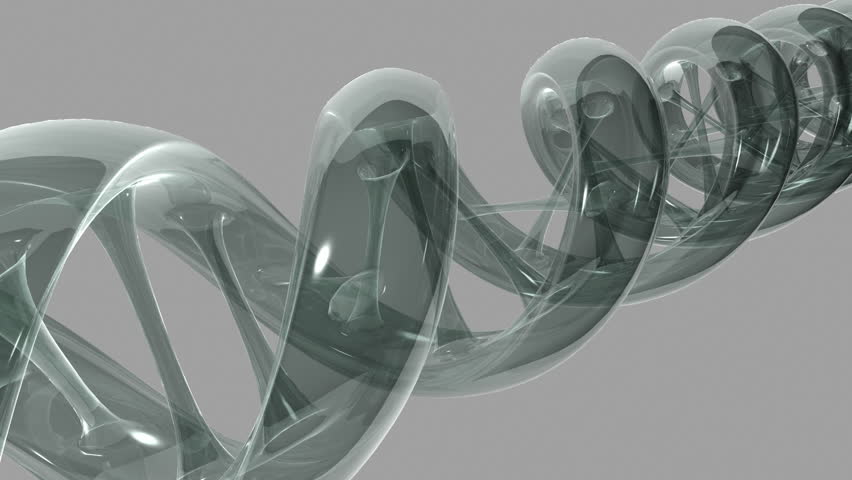 Gray transparent animated DNA strand turns.