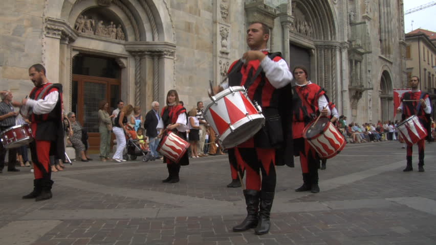 COMO, ITALY - CIRCA SEPT 2011:  Palio del Baradello re-enacts Barbarossa's visit to his allies in Como after defeating Milan in the 1159 battle, circa Sept 2011, Como, Italy. Period dances, games and shows create a medieval atmosphere at this annual event