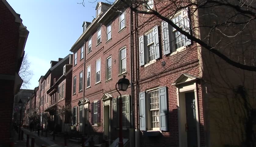 A Philadelphia neighborhood with old fashioned street lamp.