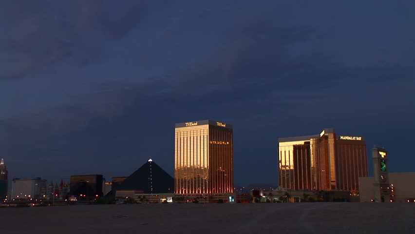 Distant shot & CU of Las Vegas strip (southern end)