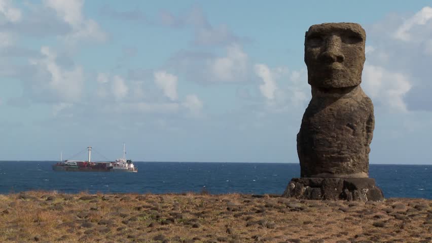 A ship off the coast of Easter Island.