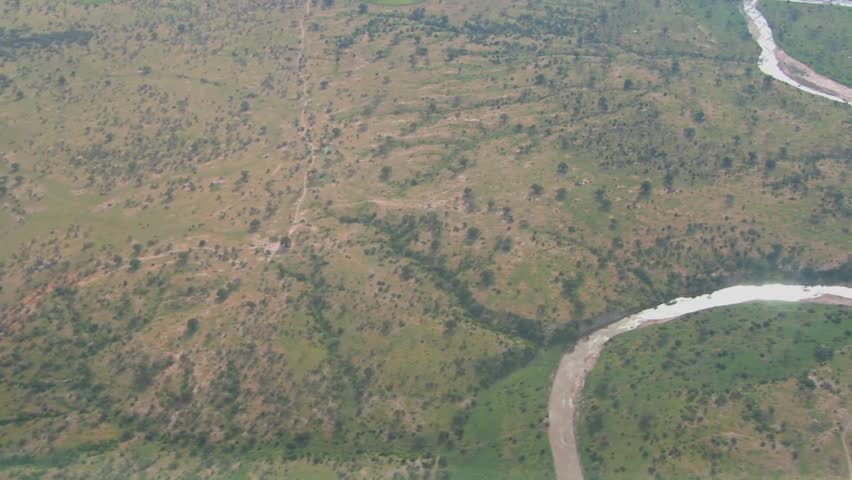Aerial shots over the savannah plains of Africa.