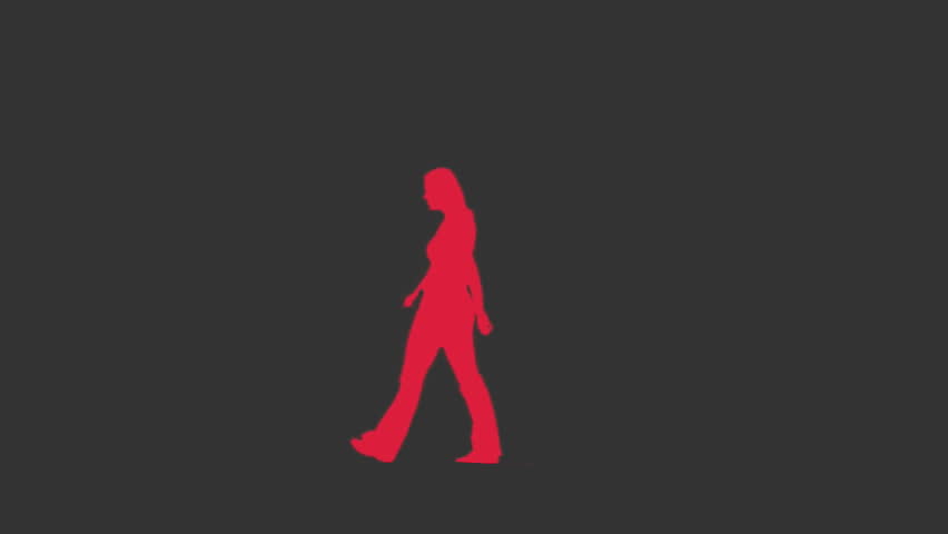 Female silhouette walks several steps, stops and raises her arm