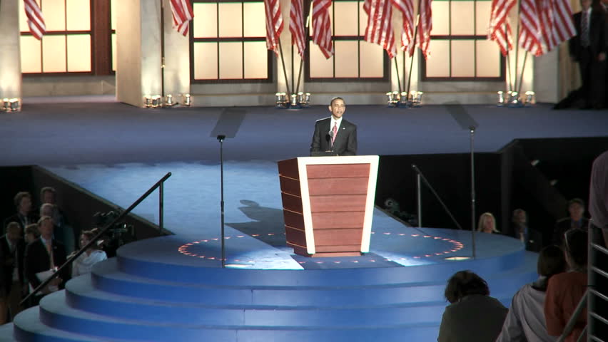 DENVER, CO - CIRCA 2008: Presidential Nominee Barack Obama addresses a packed Investco Field at the 2008 Democratic National Convention circa 2008 in Denver Colorado.