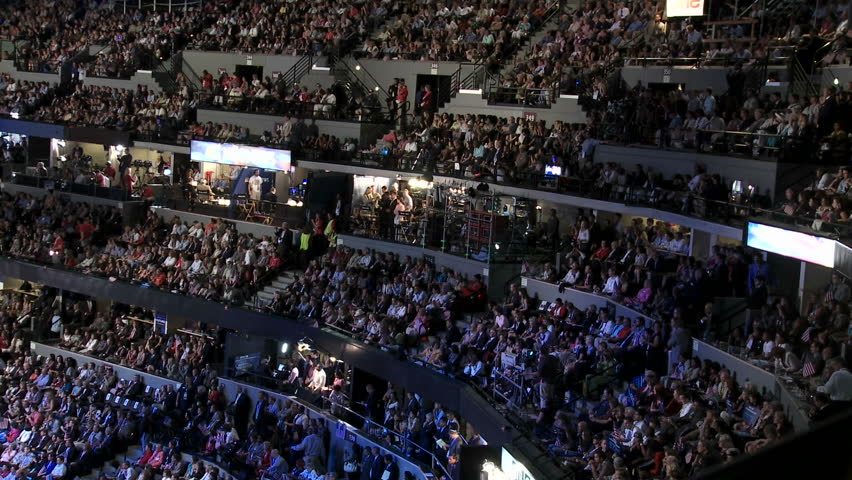 DENVER, CO - CIRCA 2008: A packed stadium at Pepsi Center as Bill Clinton delivers a pro Barack Obama speech at the 2008 Democratic National Convention circa 2008 in Denver Colorado.