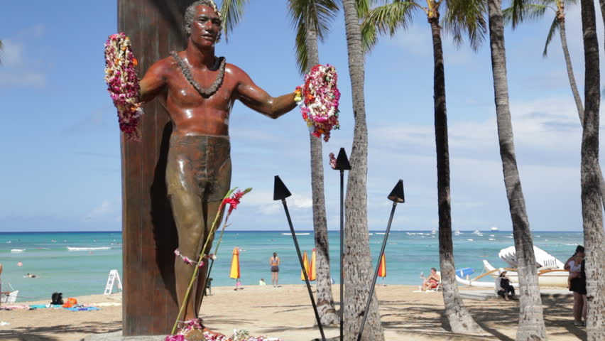 HONOLULU, HI - May 31: A tilt up on the Duke Kahanamoku Statue, completed in 1990 by Jan Gordon Fisher, on Waikiki Beach in Honolulu, Oahu, Hawaii, USA on May 31, 2011.