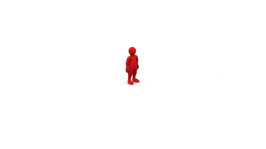 Red 3d-man connecting to white 3d-men after appearing while turning