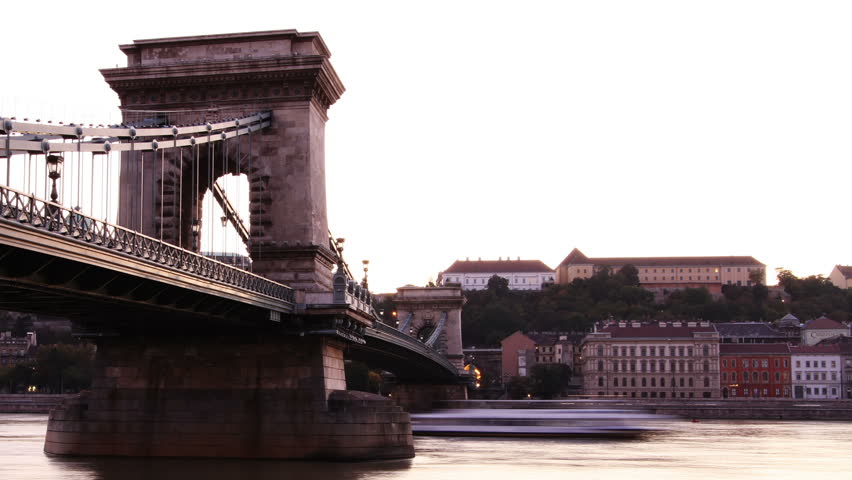 Szechenyi Chain Bridge Timelapse Budapest Hungary pan
