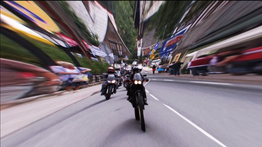 motorcycle rally with lens distortion