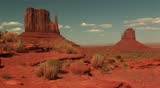 Long shot of sandstone formations in Monument Valley Tribal Park.