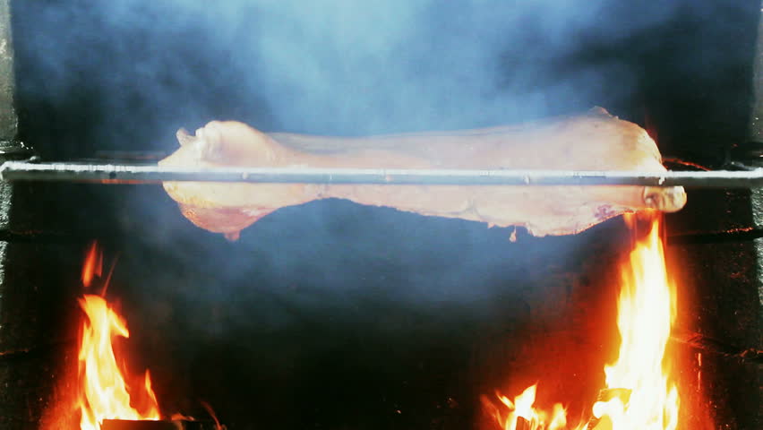 Piglet roasted on a spit
