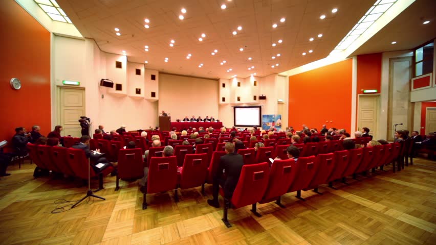 MOSCOW - DECEMBER 9: People applaud speech on X Global Strategic Forum, on December 9, 2010 in Moscow, Russia.