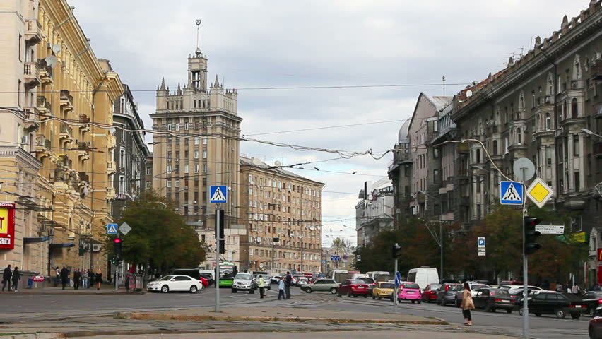 KHARKOV, UKRAINE - SEPTEMBER 2011: (Timelapse View) Vehicle traffic in city center circa September 2011 in Kharkov, Ukraine. 