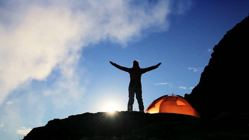 Female Celebrating Expedition Success
