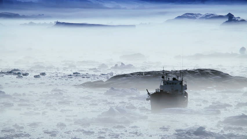 Nautical Vessel Moving in Ice Floes