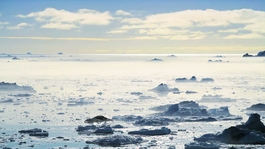 Pan Viiew of Freezing Air Lying Between Ice Floes