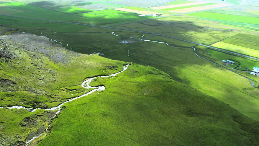 Aerial View of Large Waterfall, Iceland