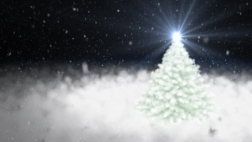 New Year's snow-covered fur-tree and falling snow 