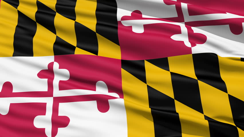 Waving Flag Of The US State of Maryland with the heraldic banner of George Calvert, 1st Baron Baltimore