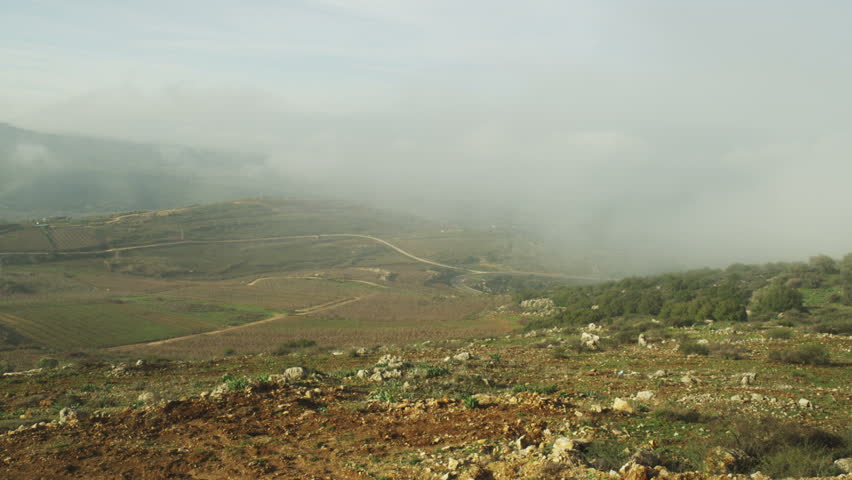 Panning valley shot from the road leading up to Nimrod Fortress in the Golan Heights, Israel. 