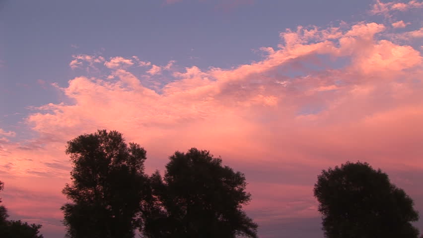 Massive clouds illuminated by sunset above cornfield