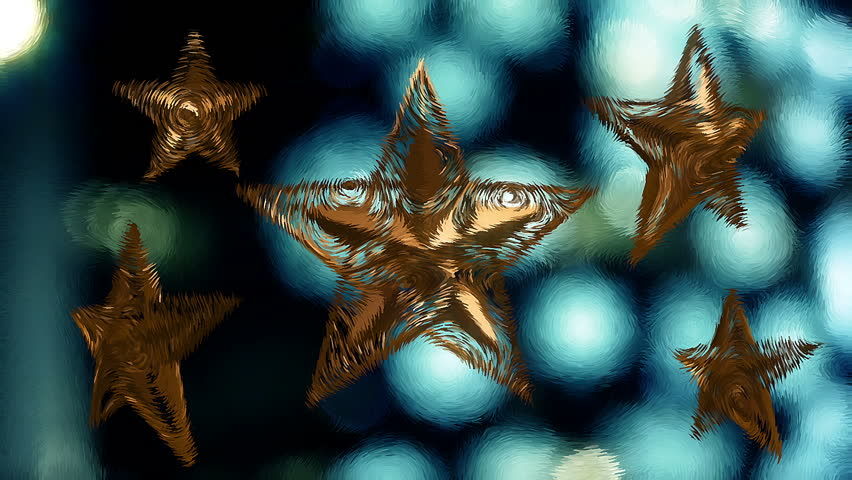 Golden Christmas Stars Spinning in Loop