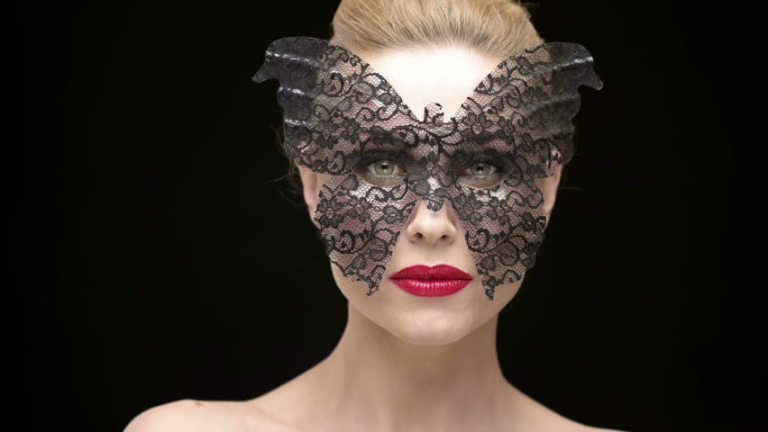 Sexy Woman Wearing Masquerade Mask At Party Stock Footage