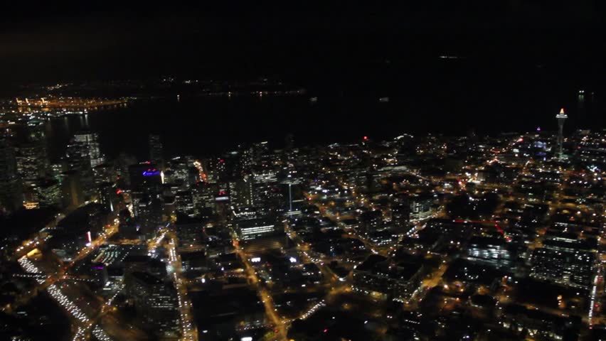 Downtown Seattle at Night - Aerial