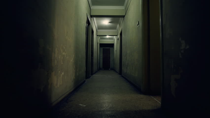 Scary Dark Hall, Hallway In School With Doors Stock Footage Video