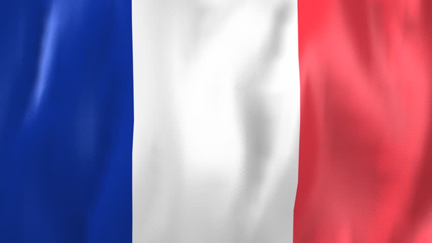 3D Animation of national flag  of France, waving in the wind with realistic fabric structure (seamless loopable) 