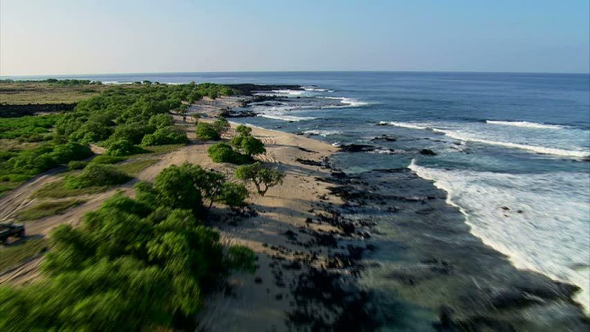 Low pass aerial of the Kona coastline, Hawaii