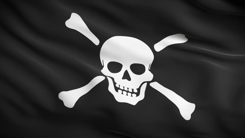 HD 1080. Highly detailed Jolly Roger flag ripples in the wind.  Extreme detail includes fabric texture.  Animation is looped for continuous playback.